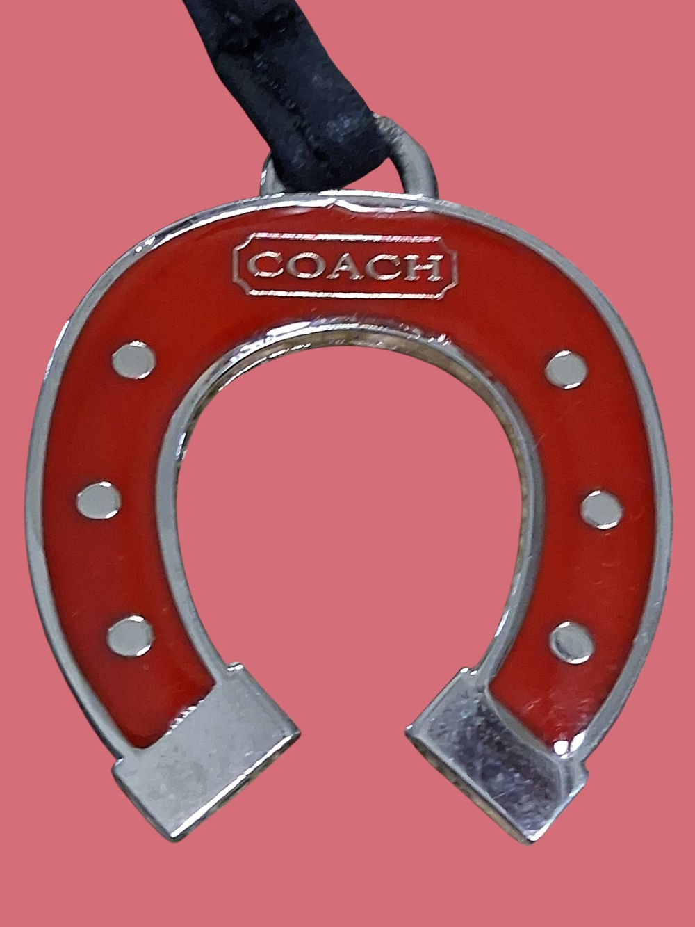 Coach  (RARE LIMITED EDITION )  Red Horseshoe Tassel Bag  Charm VINTAGE - Picture 3 of 4